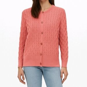 ST. JOHN Sweater Santana Cable Knit Coral Wool Blend Button Up Cardigan Size L